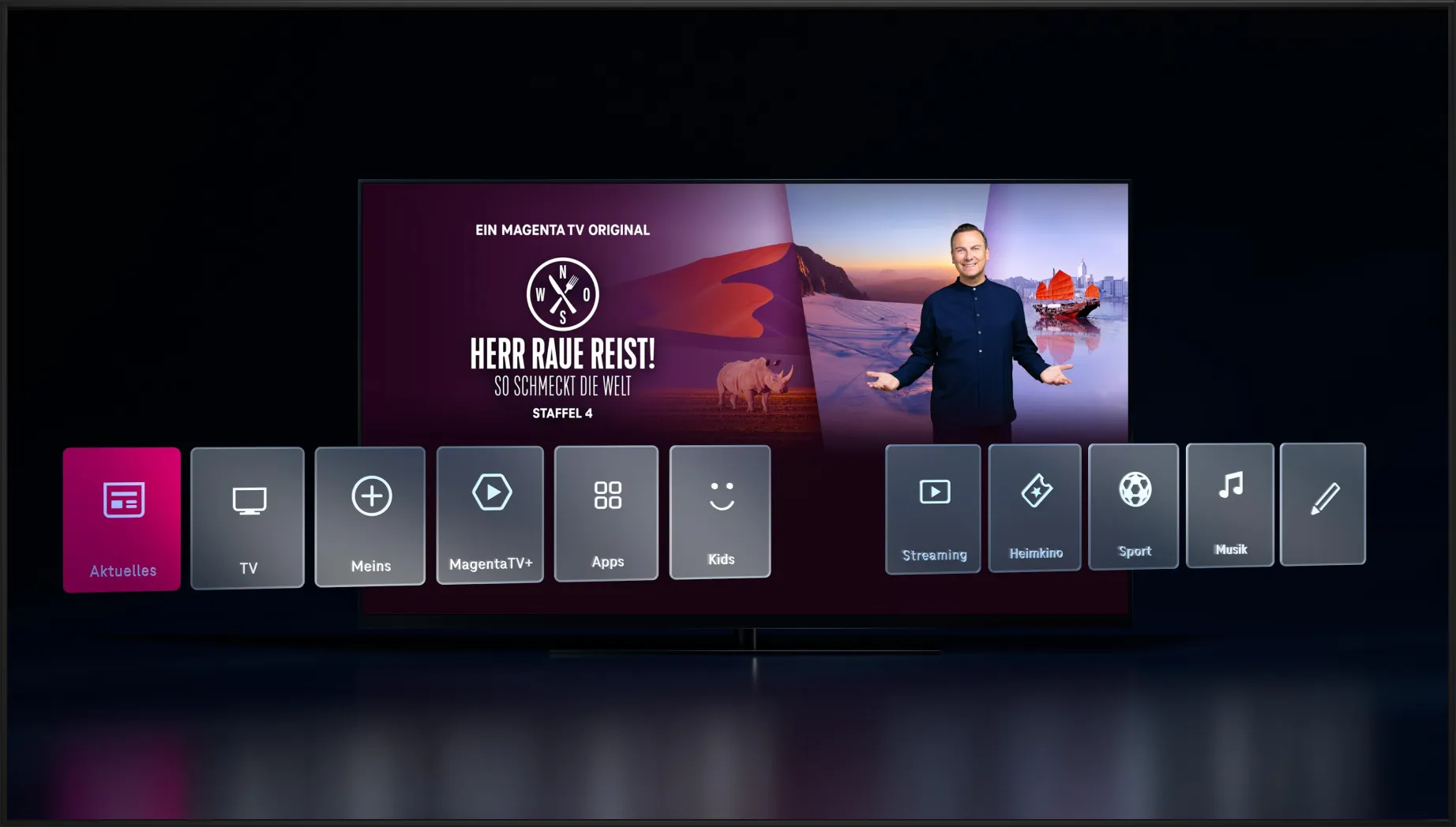 Nutzeroberfläche der Schnellstartleiste mit verschiedenen Funktionen auf einen Blick. Im Hintergrund beispielhaft zu sehen, ist ein Vorschaubild von Herr Raue Reist.