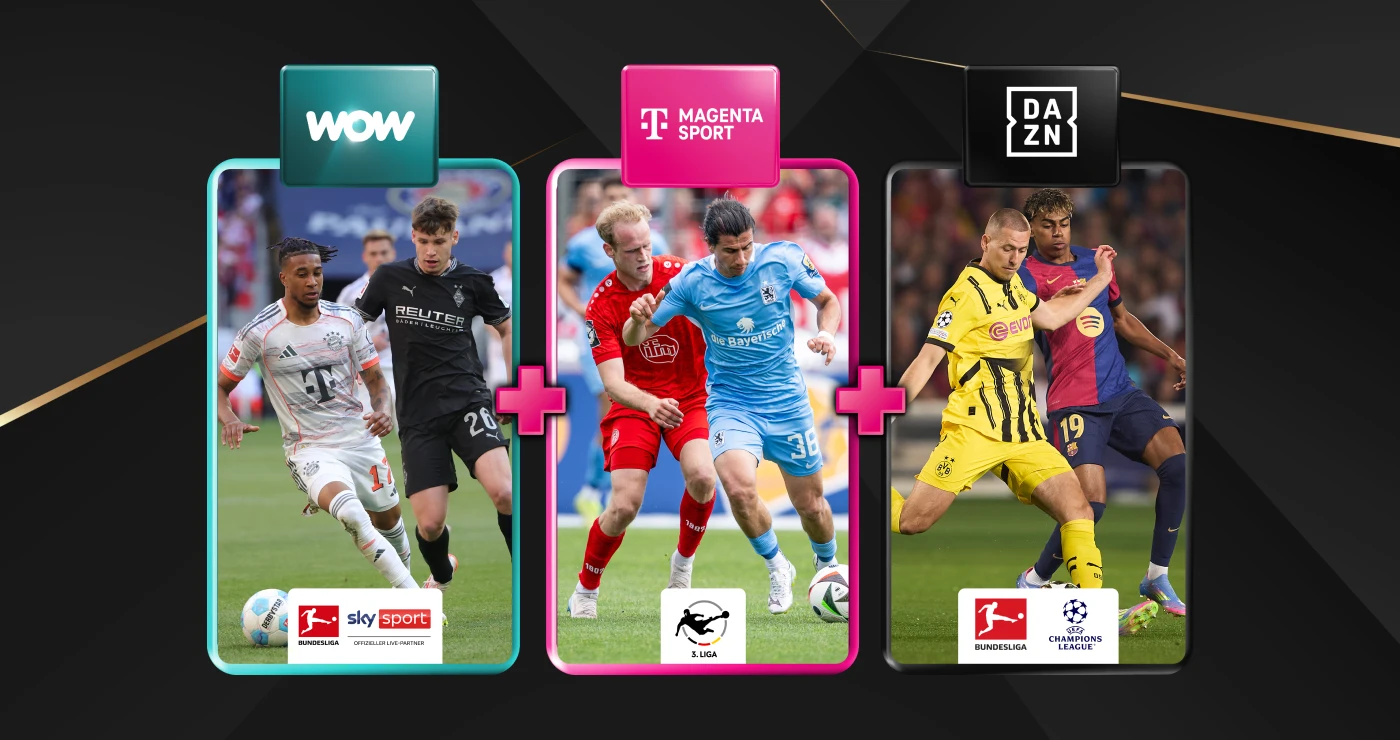 Fußball bei WOW, MagentaSport und DAZN.