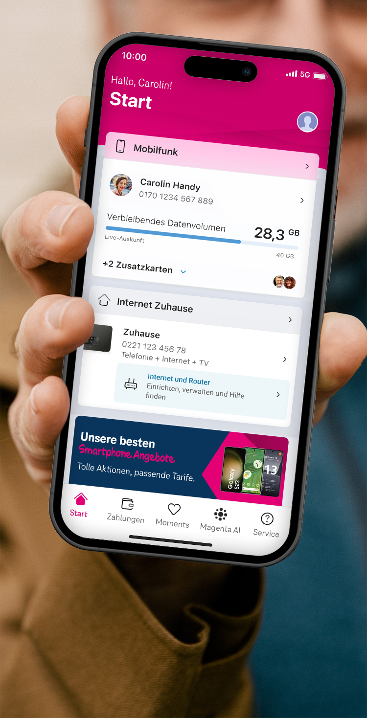 Bild: Smartphone mit Startseite der MeinMagenta App  Bild: Smartphone mit Startseite der MeinMagenta App