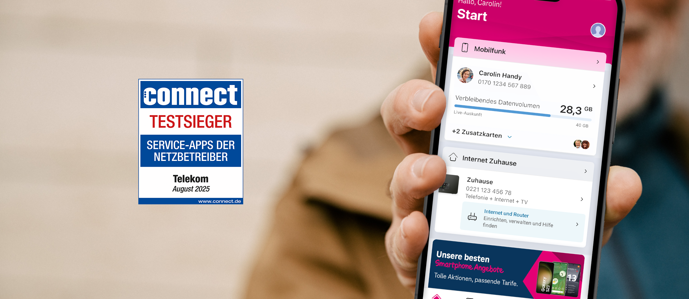 Bild: Smartphone mit Startseite der MeinMagenta App  Bild: Smartphone mit Startseite der MeinMagenta App