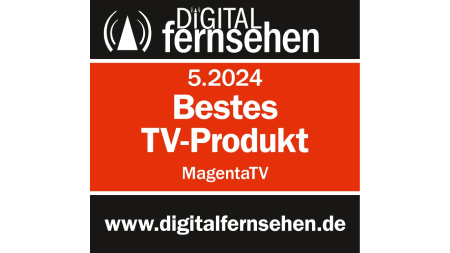 Testsiegel Digital Fernsehen, 05/2024, Bestes TV-Produkt, MagentaTV Testsiegel Digital Fernsehen, 05/2024, Bestes TV-Produkt, MagentaTV