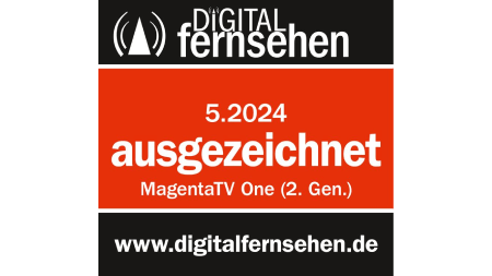 Testsiegel Digital Fernsehen, 05/2024, ausgezeichnet, MagentaTV One (2. Gen.) Testsiegel Digital Fernsehen, 05/2024, ausgezeichnet, MagentaTV One (2. Gen.)