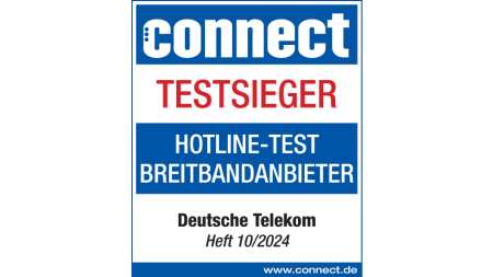 Testsiegel Connect Testsieger, Hotline-Test Breitbandanbieter, Deutsche Telekom, Heft 10/2024 Testsiegel Connect Testsieger, Hotline-Test Breitbandanbieter, Deutsche Telekom, Heft 10/2024