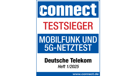 Testsiegel Connect Testsieger, Mobilfunk und 5G-Netztest, Deutsche Telekom, Heft 01/2025 Testsiegel Connect Testsieger, Mobilfunk und 5G-Netztest, Deutsche Telekom, Heft 01/2025