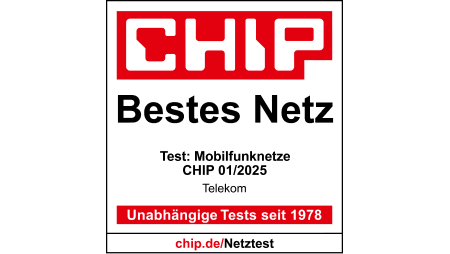 Testsiegel CHIP, Bestes Netz, Test Mobilfunknetze, CHIP 01/2025, Telekom Testsiegel CHIP, Bestes Netz, Test Mobilfunknetze, CHIP 01/2025, Telekom