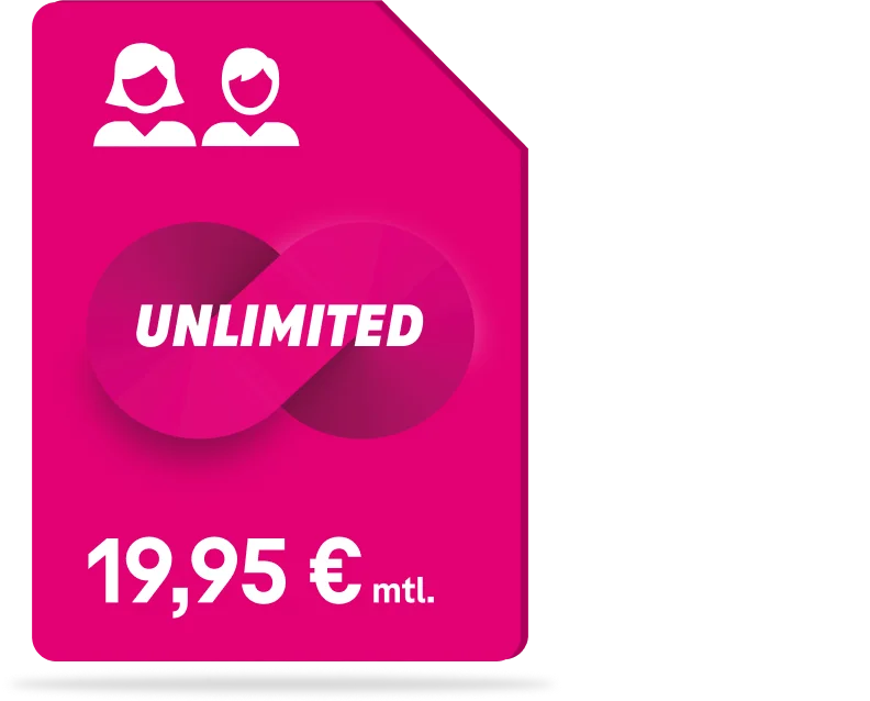 SIM-Partnerkarte der Telekom für zwei Erwachsene mit unlimited Datenvolumen zu einem Preis von 19,95 Euro monatlich