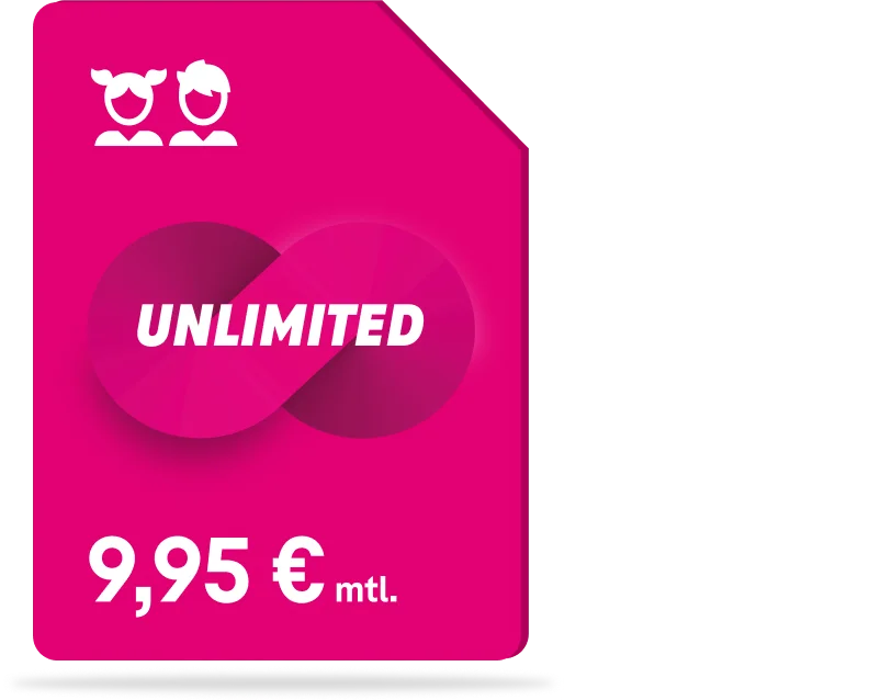SIM-Partnerkarte der Telekom für Kids & Teens mit unlimited Datenvolumen zu einem Preis von 9,95 Euro monatlich