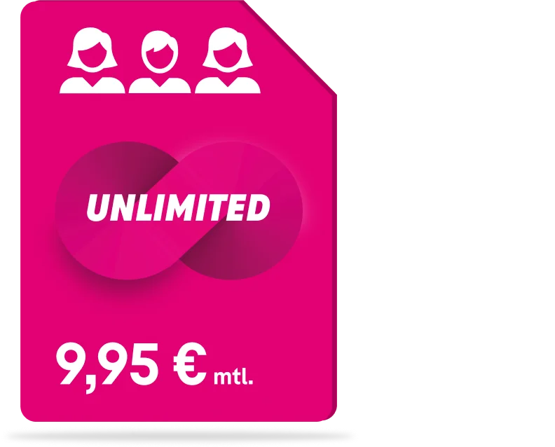SIM-Partnerkarte der Telekom für drei Erwachsene mit unlimited Datenvolumen zu einem Preis von 9,95 Euro monatlich