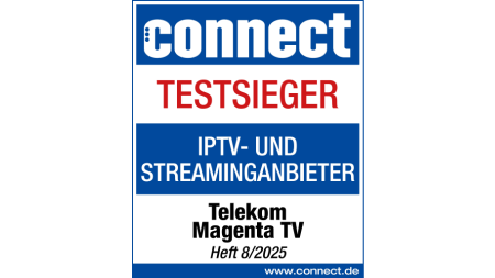 connect Testsieger IPTV- und Streaminganbieter, Telekom MagentaTV, Heft 8/2025 Testsiegel connect Testsieger, IPTV- und Streaminganbieter, Telekom MagentaTV, Heft 8/2025