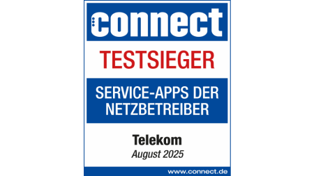 Testsieger Connect Test Service-Apps der Netzbetreiber, Telekom, August 2025 Testsiegel connect Testsieger Service-Apps der Netzbetreiber, Telekom, August 2025
