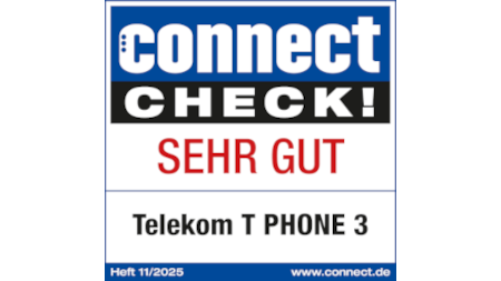 Testsiegel Connect Check!, sehr gut, Telekom, T Phone 3, Heft 11 2025 Testsiegel Connect Check!, sehr gut, Telekom, T Phone 3, Heft 11 2025