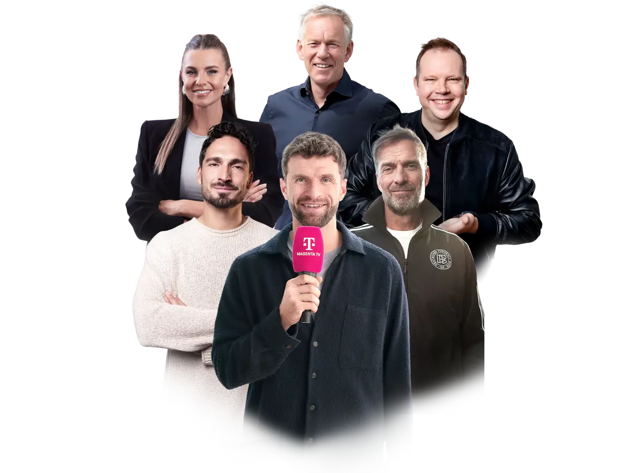 Moderator Johannes B. Kerner, Moderatorin Laura Wontorra und Kommentator Wolff Fuss mit Top-Experten Thomas Müller, Mats Hummels und Jürgen Klopp