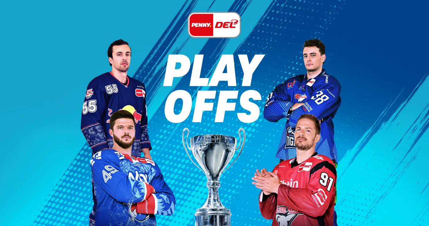 Visual mit verschiedenen Hockeyspielern zum DEL Playoff 2026
