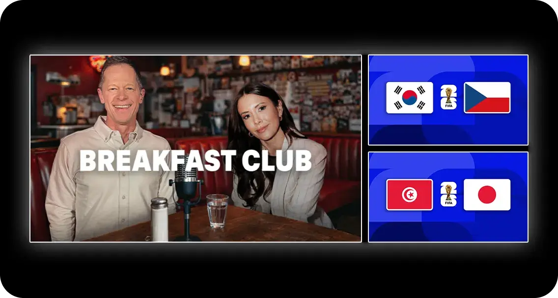 Beispiele für kostenlose Inhalte: Breakfast Club und ausgewählte Spiele