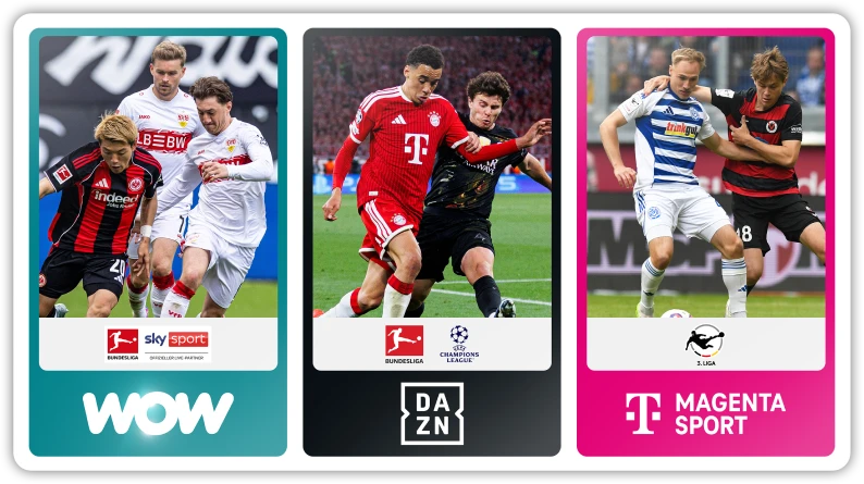 Die Sportwelten von WOW, DAZN und MagentaSport