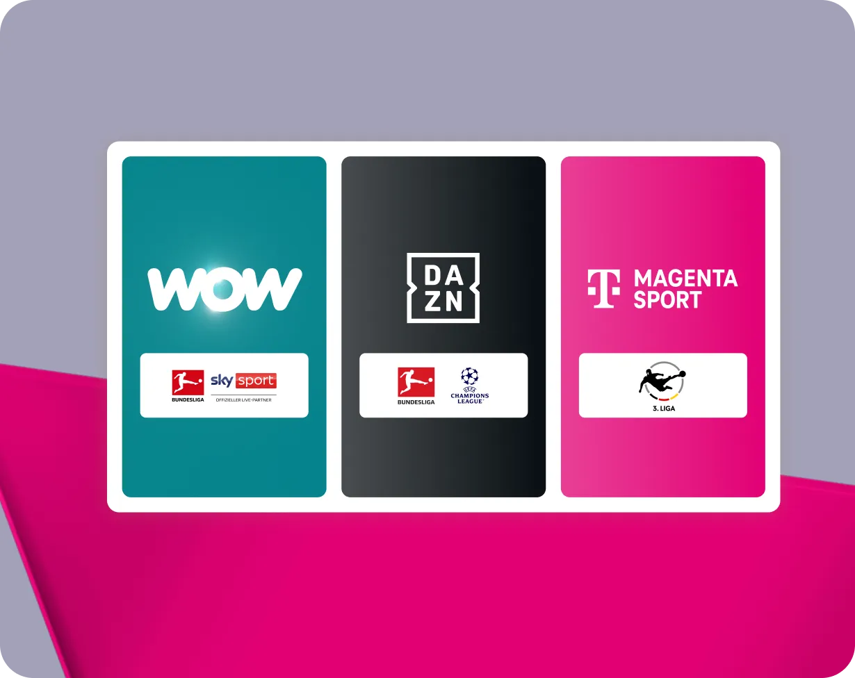 Visual MegaSport Option. Zu sehen sind Logos für WOW, DAZN und MagentaSport