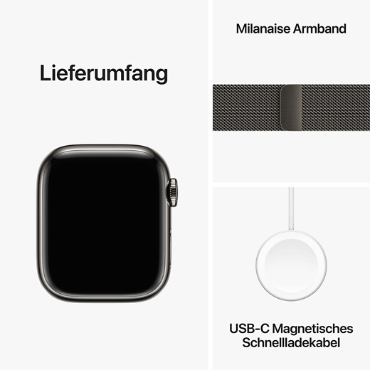 Apple Watch Series 9 Edelstahl Milanaise Armband Graphit 41 mm/Graphit - Gallerie 5