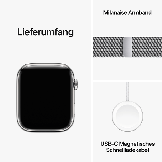 Apple Watch Series 9 Edelstahl Milanaise Armband Silber 45 mm/Silber - Gallerie 5